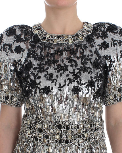Dolce & Gabbana Crystal Silver Runway Handmade Dress