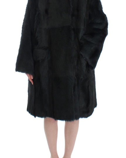Dolce & Gabbana Black Goat Fur Shearling Long Jacket Coat