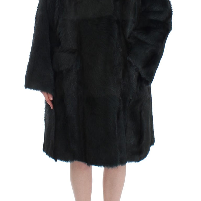 Dolce & Gabbana Black Goat Fur Shearling Long Jacket Coat