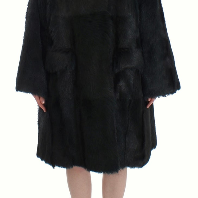 Dolce & Gabbana Black Goat Fur Shearling Long Jacket Coat