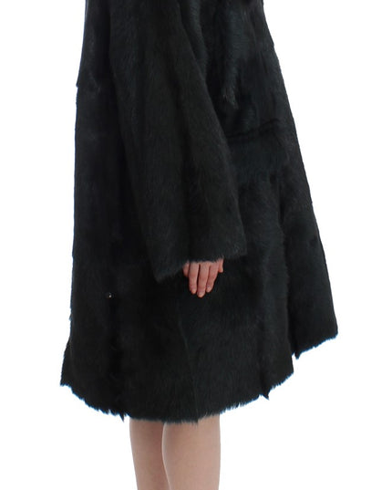 Dolce & Gabbana Black Goat Fur Shearling Long Jacket Coat