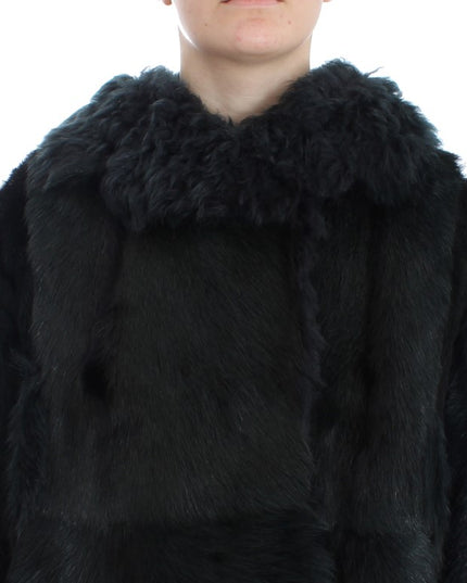 Dolce & Gabbana Black Goat Fur Shearling Long Jacket Coat