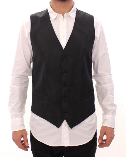 Dolce & Gabbana Gray Striped Wool Single Breasted Vest