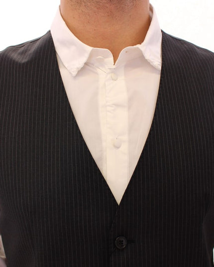 Dolce & Gabbana Gray Striped Wool Single Breasted Vest