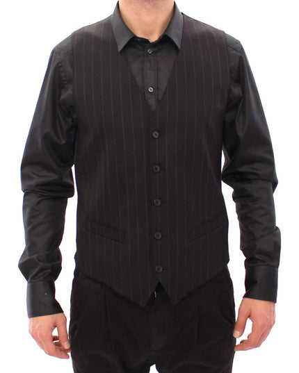 Dolce & Gabbana Black Striped Wool Logo Vest