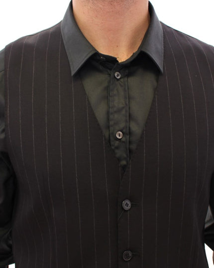 Dolce & Gabbana Black Striped Wool Logo Vest