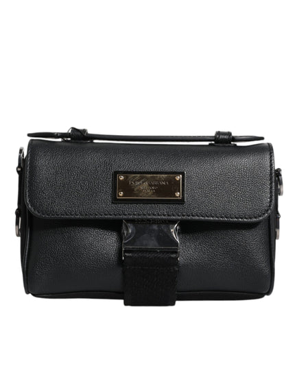 Dolce & Gabbana Black Logo Plaque Leather Buckled Shoulder Crossbody Bag