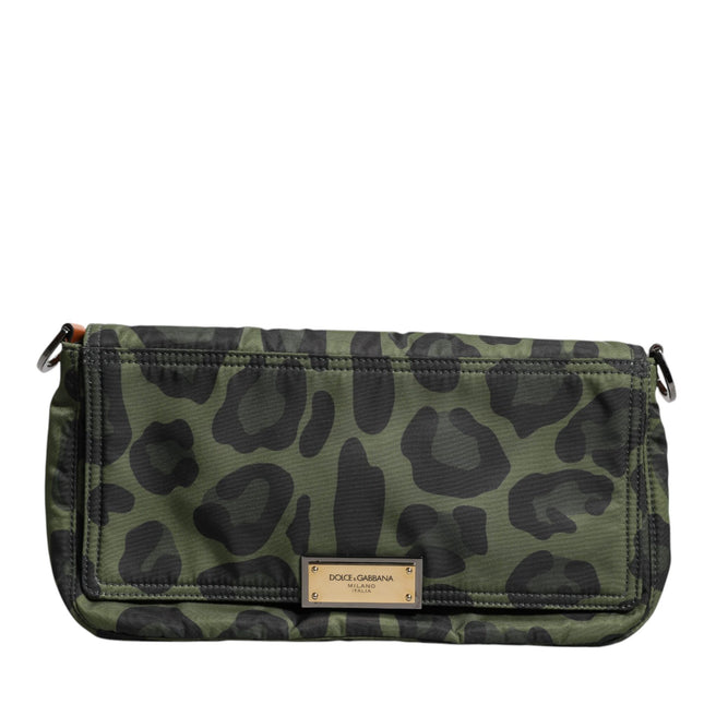 Dolce & Gabbana Green Nylon Leopard Print Shell Messenger Crossbody Bag