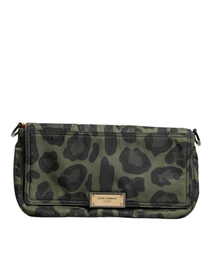 Dolce & Gabbana Green Nylon Leopard Print Shell Messenger Crossbody Bag