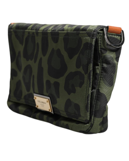 Dolce & Gabbana Green Nylon Leopard Print Shell Messenger Crossbody Bag