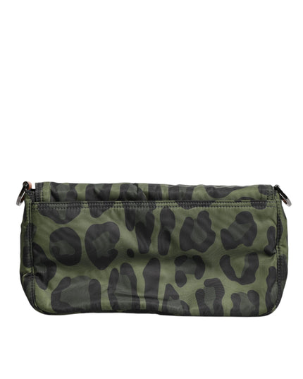 Dolce & Gabbana Green Nylon Leopard Print Shell Messenger Crossbody Bag