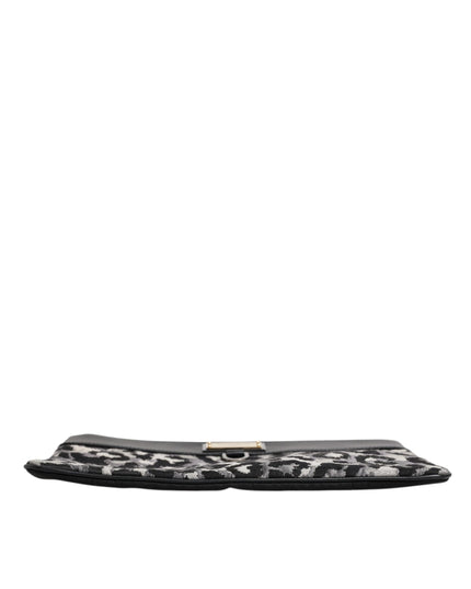 Dolce & Gabbana Multicolor Leopard Jacquard Logo Plaque Men Pouch Bag