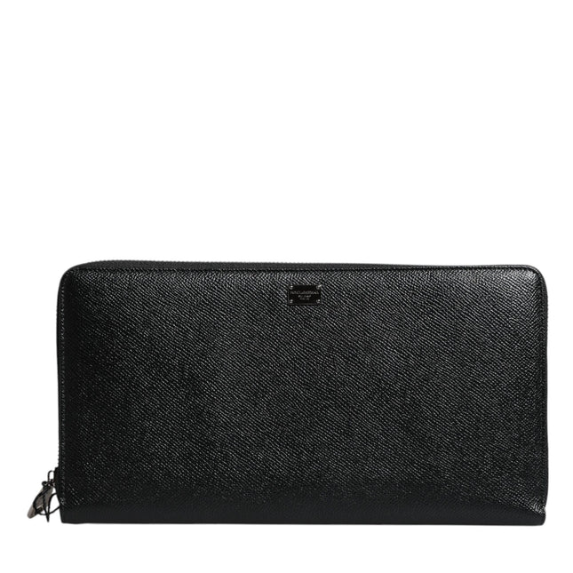 Dolce & Gabbana Black Calfskin Leather Logo Zip Around Continental Wallet