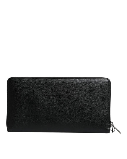 Dolce & Gabbana Black Calfskin Leather Logo Zip Around Continental Wallet