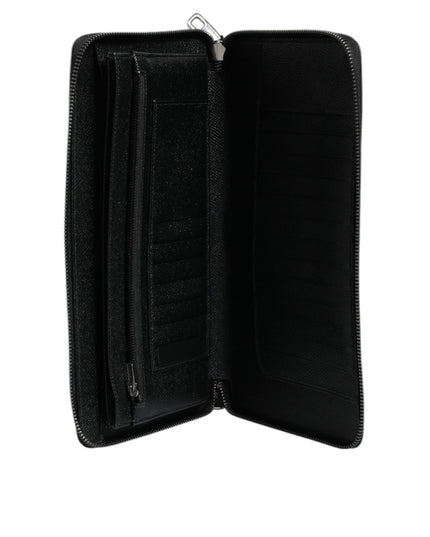 Dolce & Gabbana Black Calfskin Leather Logo Zip Around Continental Wallet
