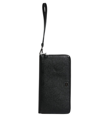Dolce & Gabbana Black Calfskin Leather Logo Zip Around Continental Wallet