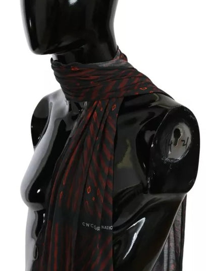 Costume National Black Red Viscose Foulard Branded Scarf