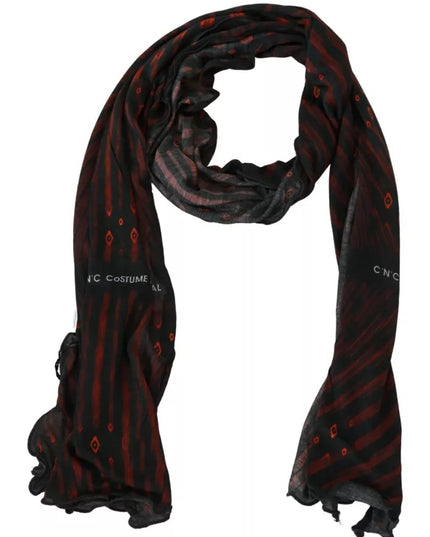 Costume National Black Red Viscose Foulard Branded Scarf