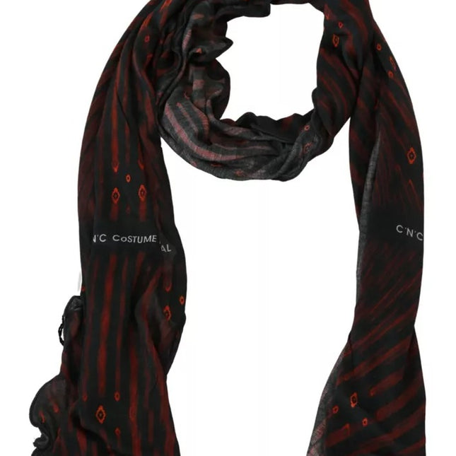 Costume National Black Red Viscose Foulard Branded Scarf