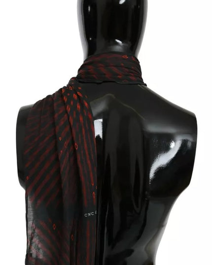 Costume National Black Red Viscose Foulard Branded Scarf