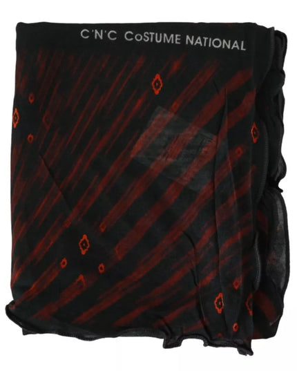 Costume National Black Red Viscose Foulard Branded Scarf