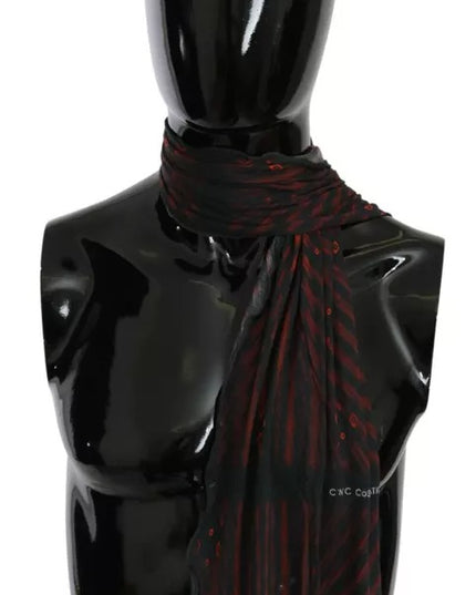 Costume National Black Red Viscose Foulard Branded Scarf
