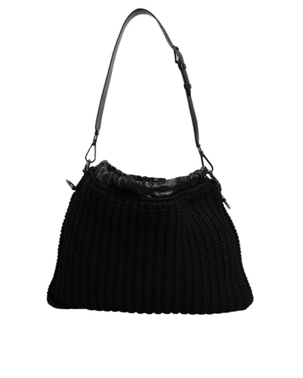 Dolce & Gabbana Black Cashmere Knitted Leather Shoulder Bag
