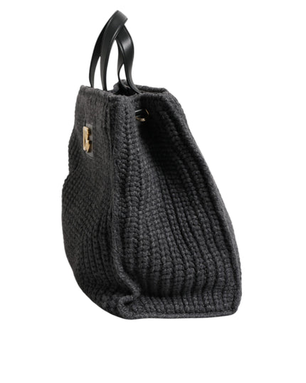 Dolce & Gabbana Black Large Knitted Crochet Shoulder Shopper DG Logo Bag
