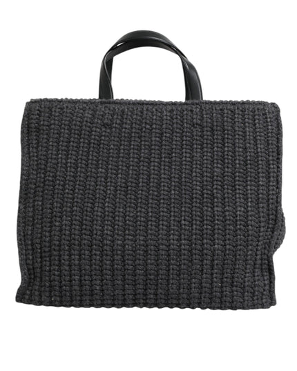 Dolce & Gabbana Black Large Knitted Crochet Shoulder Shopper DG Logo Bag