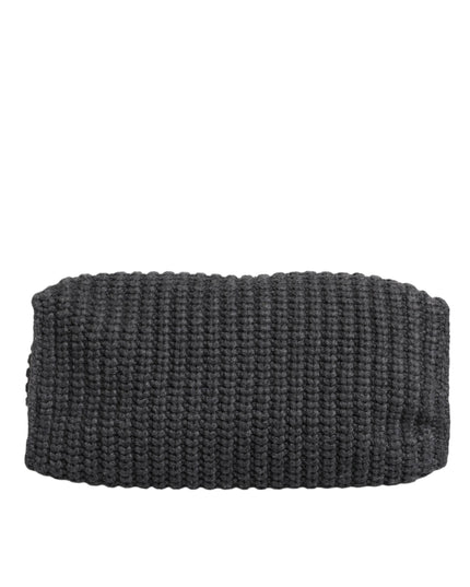 Dolce & Gabbana Black Large Knitted Crochet Shoulder Shopper DG Logo Bag