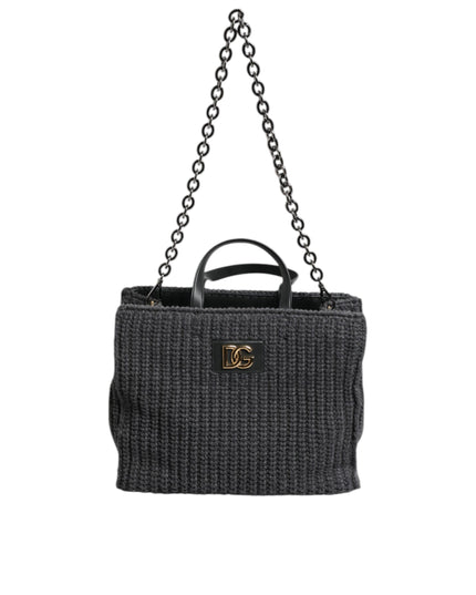 Dolce & Gabbana Black Large Knitted Crochet Shoulder Shopper DG Logo Bag