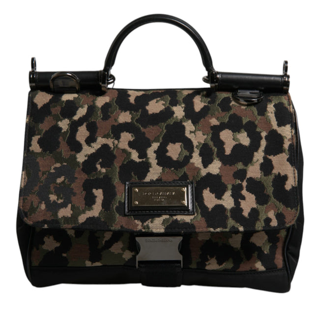 Dolce & Gabbana Brown Leopard Print Lacquard Nylon Sicily Tote Bag