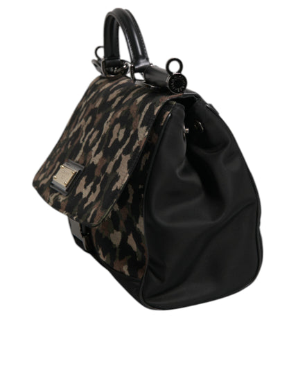 Dolce & Gabbana Brown Leopard Print Lacquard Nylon Sicily Tote Bag