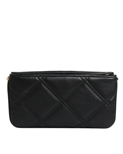 Dolce & Gabbana Black Leather Crystal Embellished Logo Shoulder Bag