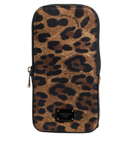 Dolce & Gabbana Brown Leopard Print Dauphine Leather Zip Around Wallet