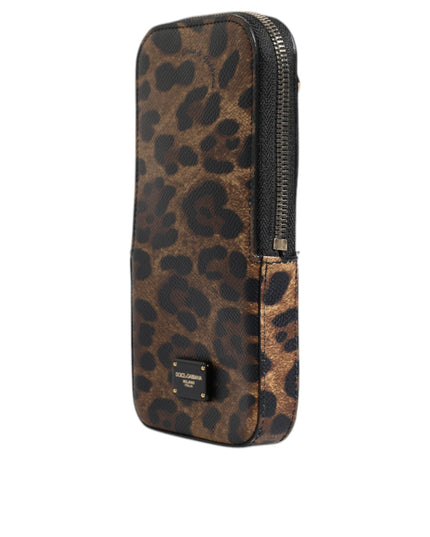 Dolce & Gabbana Brown Leopard Print Dauphine Leather Zip Around Wallet