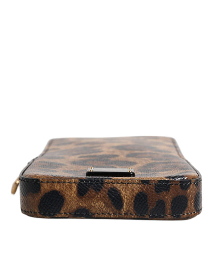 Dolce & Gabbana Brown Leopard Print Dauphine Leather Zip Around Wallet