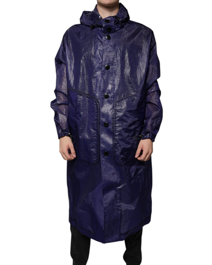 Dolce & Gabbana Dark Blue Cotton Hooded Men Raincoat Jacket