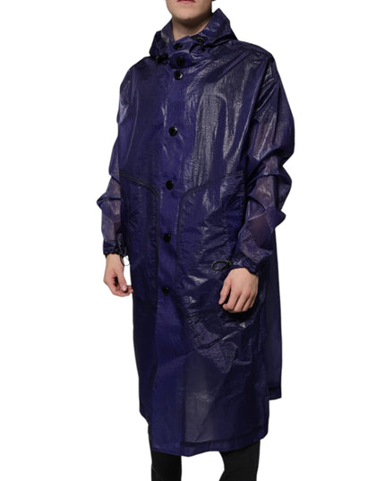 Dolce & Gabbana Dark Blue Cotton Hooded Men Raincoat Jacket