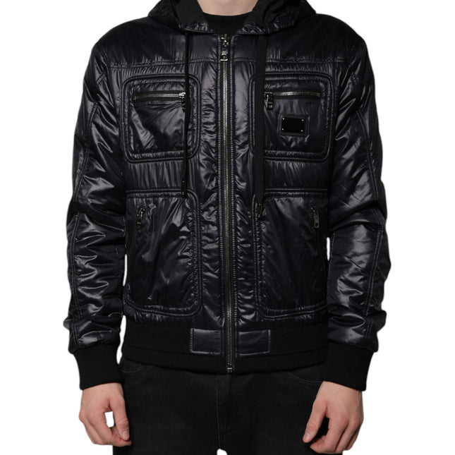 Dolce & Gabbana Black Nylon Hooded Full Zip Blouson Jacket