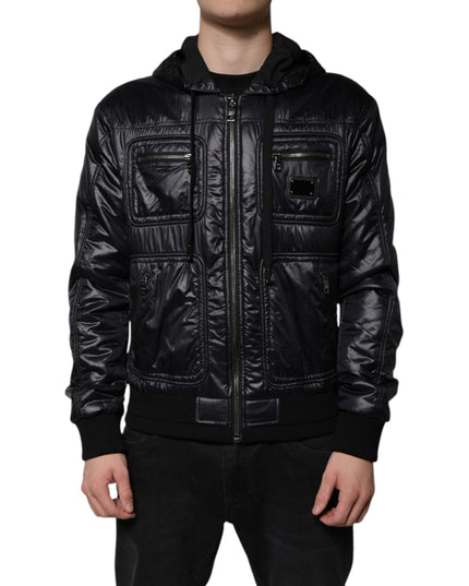 Dolce & Gabbana Black Nylon Hooded Full Zip Blouson Jacket
