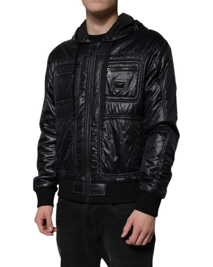 Dolce & Gabbana Black Nylon Hooded Full Zip Blouson Jacket