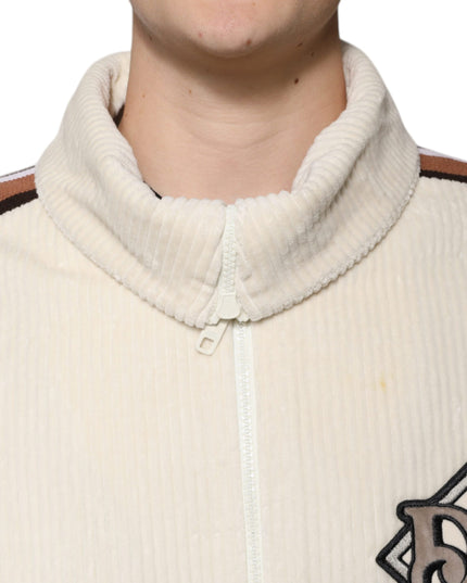 Dolce & Gabbana Beige Logo Applique Cotton Corduroy Full Zip Jacket