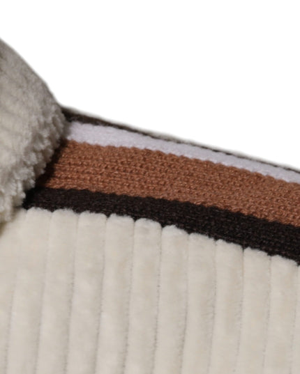 Dolce & Gabbana Beige Logo Applique Cotton Corduroy Full Zip Jacket