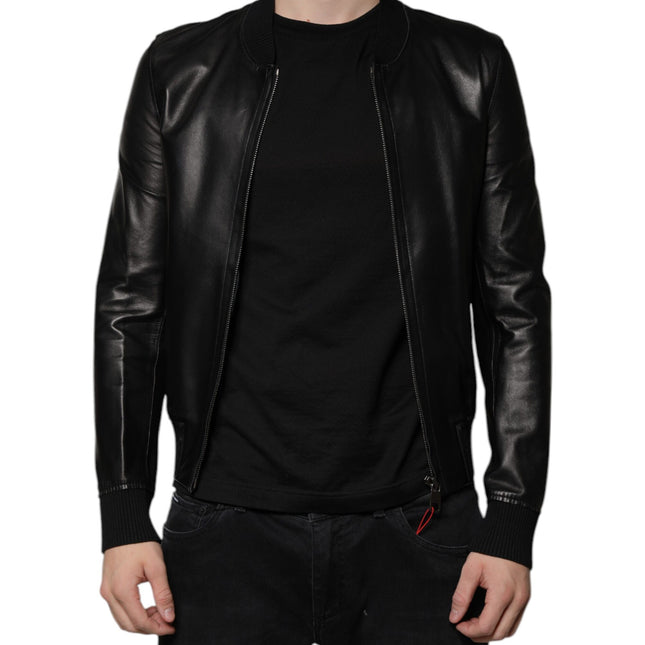 Dolce & Gabbana Black Lambskin Full Zip Biker Blouson Jacket