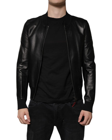 Dolce & Gabbana Black Lambskin Full Zip Biker Blouson Jacket