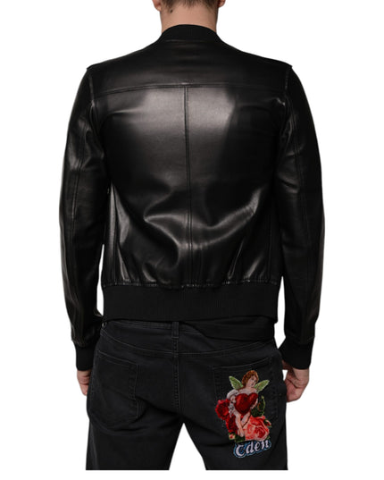 Dolce & Gabbana Black Lambskin Full Zip Biker Blouson Jacket