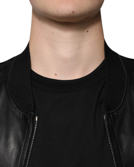 Dolce & Gabbana Black Lambskin Full Zip Biker Blouson Jacket