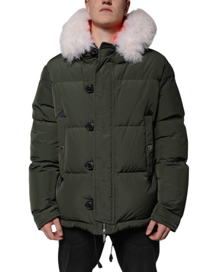 Dsquared² Green Hooded Long Sleeves Fur Shearling Jacket