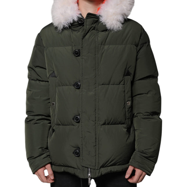 Dsquared² Green Hooded Long Sleeves Fur Shearling Jacket
